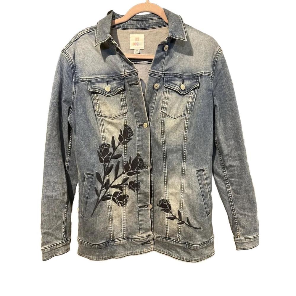 LuLaRoe Denim Floral Embroidered Jean Jacket Size Medium